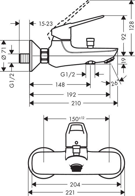 Смеситель Hansgrohe Novus Loop 71340000 для ванны с душем - 2