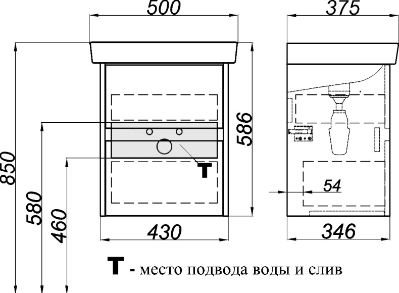 Тумба для комплекта Aqwella City 50 дуб балтийский, подвесная, 2 ящика CI0105DB - 2