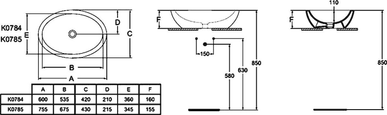 Раковина накладная Ideal Standard Strada 75 белый K078501 - 4