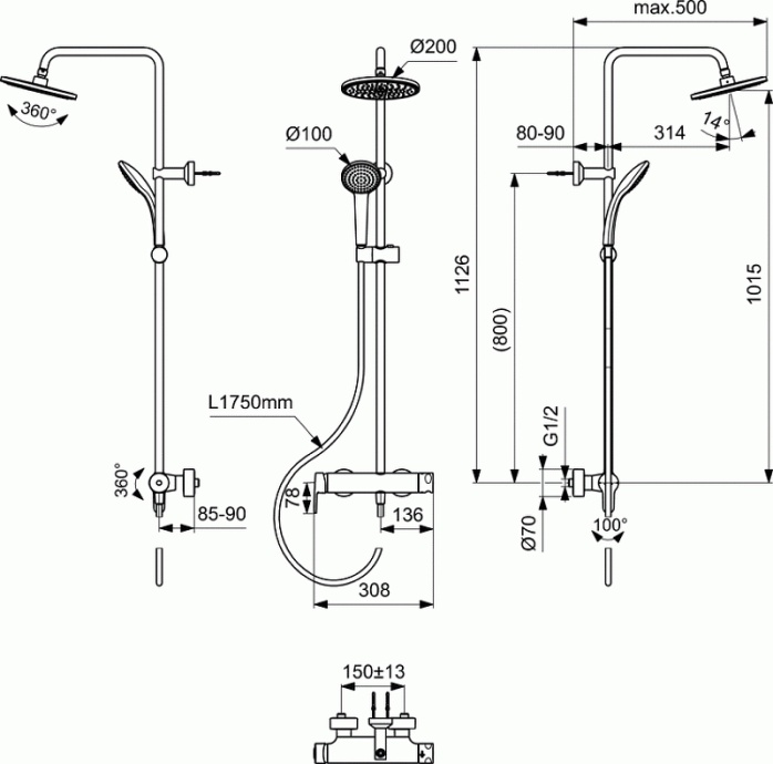 Душевой комплект Ideal Standard IdealRain Cerafine хром  BC750AA - 3