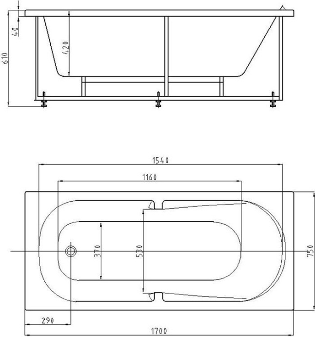 Акриловая ванна Aquatek Лея 170x75 см LEY170-0000045, белый - 1