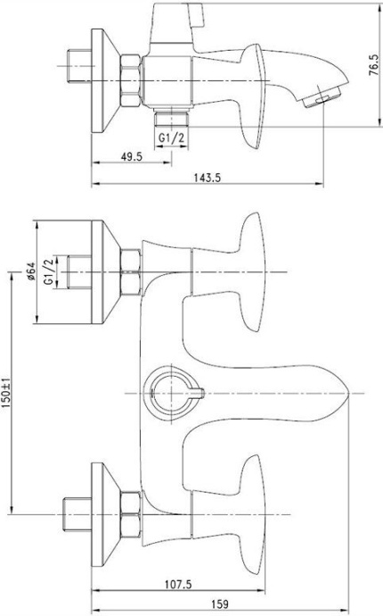 Смеситель для ванны с керамическим дивертором Copter, IDDIS, COPSB02i02WA - 1