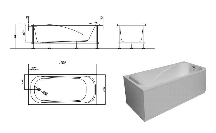 Ванна акриловая Kolpa San String 170x75 белый 519190 - 3