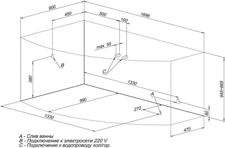 Акриловая ванна Aquanet JERSEY 168.9x99 см (00203988) - 1