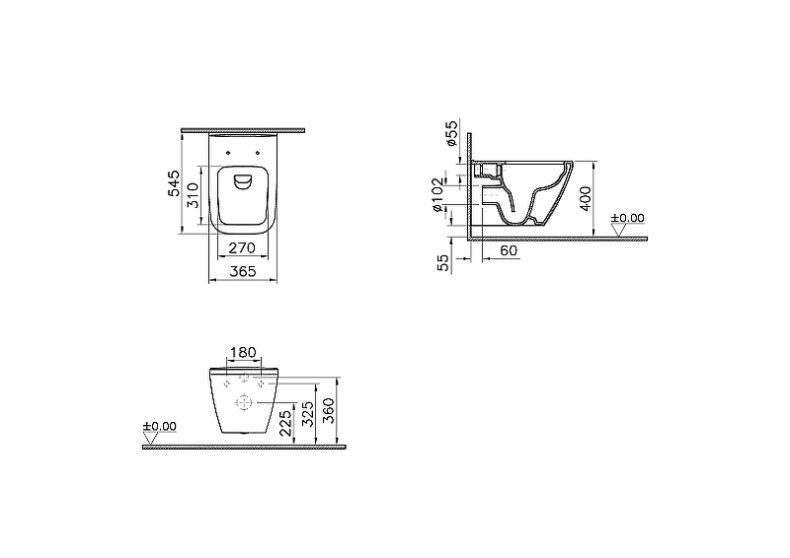 Чаша подвесного унитаза VitrA Integra Square белая без сиденья 7082B003-0075 - 2