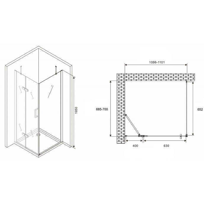 Душевой уголок Abber Zart 110x70 профиль хром стекло прозрачное AG08110-S71 - 3