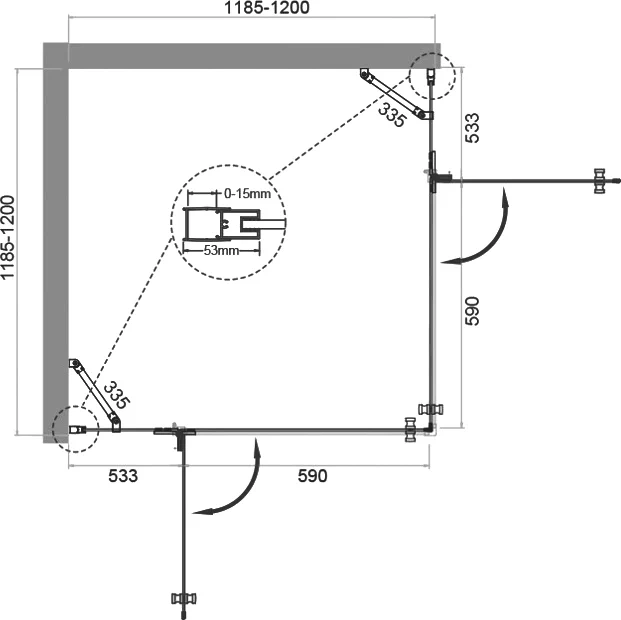 Душевой уголок BelBagno Kraft 120х120 хром  KRAFT-A-22-120-C-Cr - 5