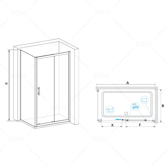 Душевой уголок  80*140*185 RGW PA-145 Прямоуг./Хром/Прозрачное/6 мм (Easy) 020814584-11 - 1