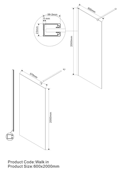 Душевая перегородка Vincea Walk-In 60х200 черная стекло прозрачное VSW-1H600CLB - 1