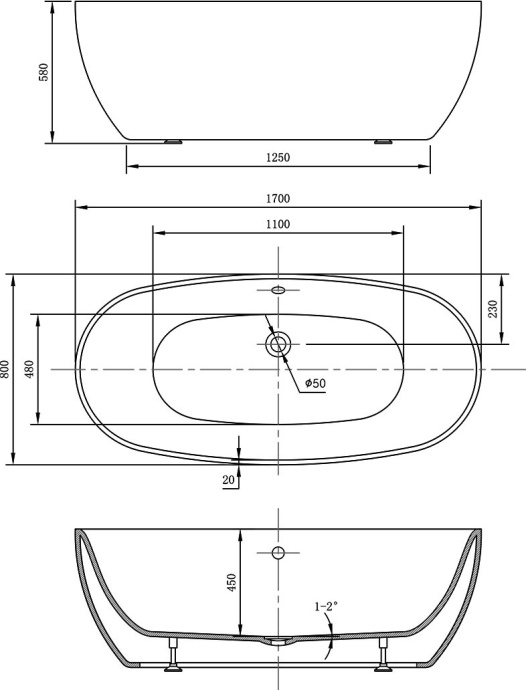 Акриловая ванна Vincea VBT-405-1700 белая - 3