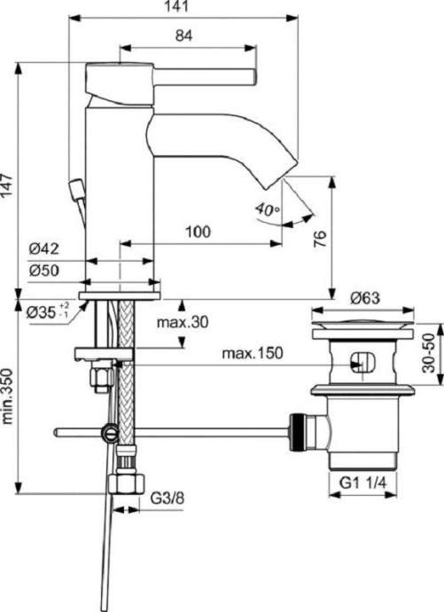 Смеситель для раковины Ideal Standard Ceraline черный матовый - хром BC203U4 - 1
