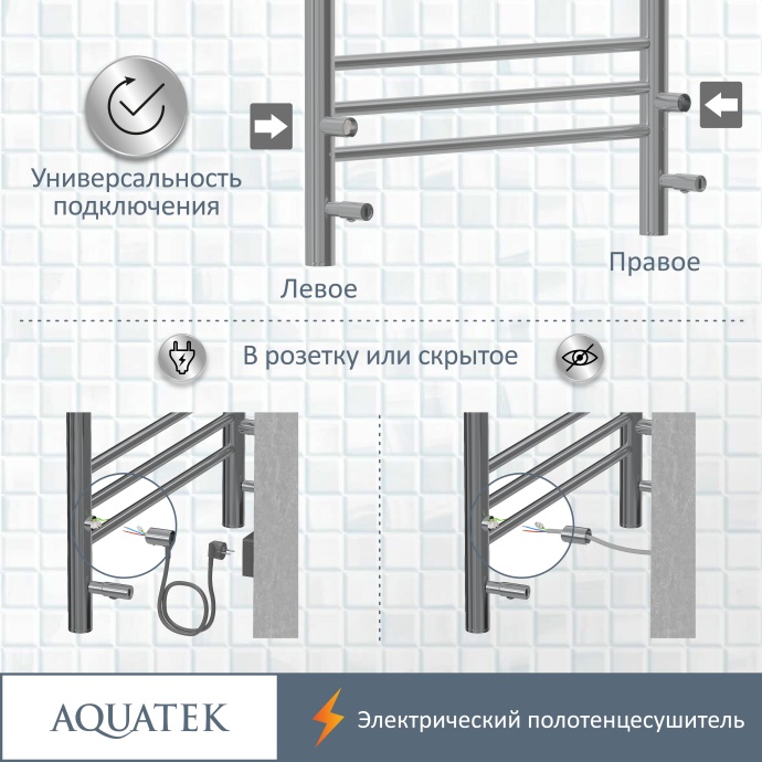 Полотенцесушитель электрический Aquatek Альтаир П10 500х900, quick touch AQ EL KP1090CH - 16