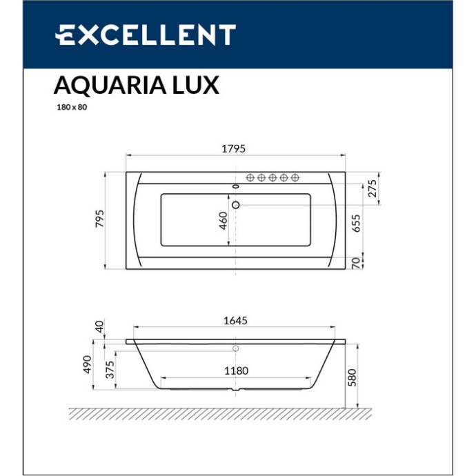 Ванна акриловая Excellent Aquaria Lux Ultra 180х80 с гидромассажем белый - бронза WAEX.AQU18.ULTRA.BR - 8