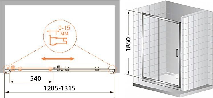 Душевая дверь в нишу Cezares Pratico BF1 130 P Cr PRATICO-BF-1-130-P-Cr - 4