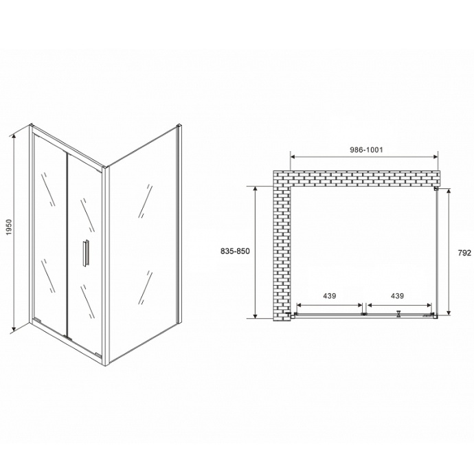 Душевой уголок Abber Sonnenstrand 100х85 черный стекло прозрачное AG07100B-S85B - 1