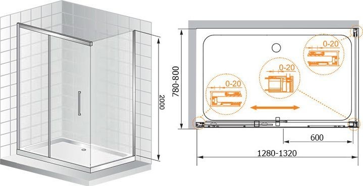 Душевой уголок Cezares Premier Soft W AH1 130/80 C Cr IV PREMIER-SOFT-W-AH-1-130/80-C-Cr-IV - 6