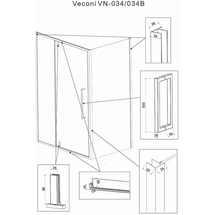 Душевой уголок Veconi Rovigo RV-034 120х100 профиль хром  RV034-120100-01-C7 - 1