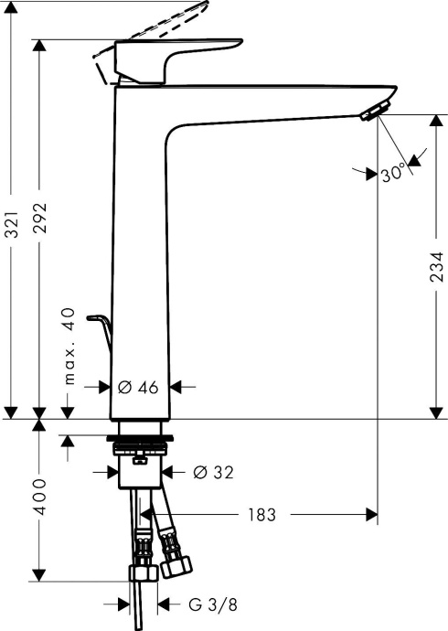 Смеситель Hansgrohe Talis E 71716340 для раковины с донным клапаном - 1