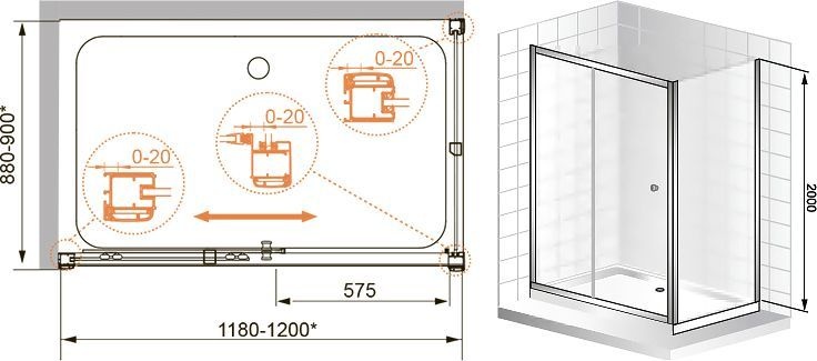 Душевой уголок Cezares Anima W AH1 120/90 C Cr ANIMA-W-AH-1-120/90-C-Cr - 2