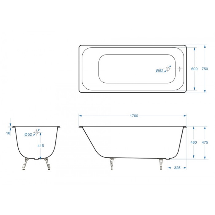 Ванна чугунная Delice Aurora 170х75 с антискользящим покрытием DLR230606 - 1