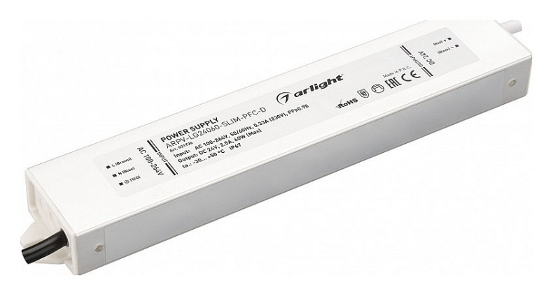 Блок питания Arlight ARPV-LG24060-SLIM-PFC-D (24V, 2.5A, 60W), IP67 031720 - 0