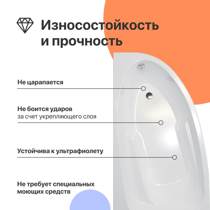 Акриловая ванна DIWO Валдай 170x95 R с каркасом 567972 - 2