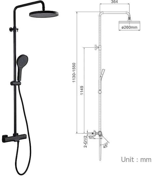 Душевая стойка Gappo черная матовая G2495-76 - 2