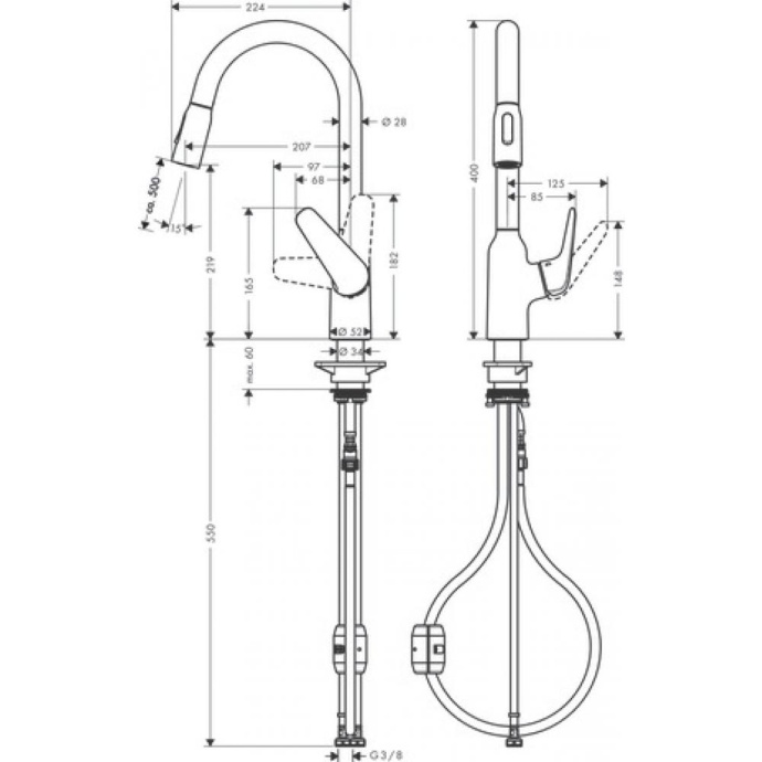 Кухонный смеситель однорычажный, 220, с вытяжным душем, 2jet Hansgrohe 71800800 - 2