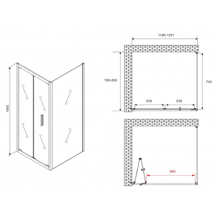 Душевой уголок Abber Sonnenstrand 120x100 профиль черный стекло прозрачное AG07120B-S100B - 4