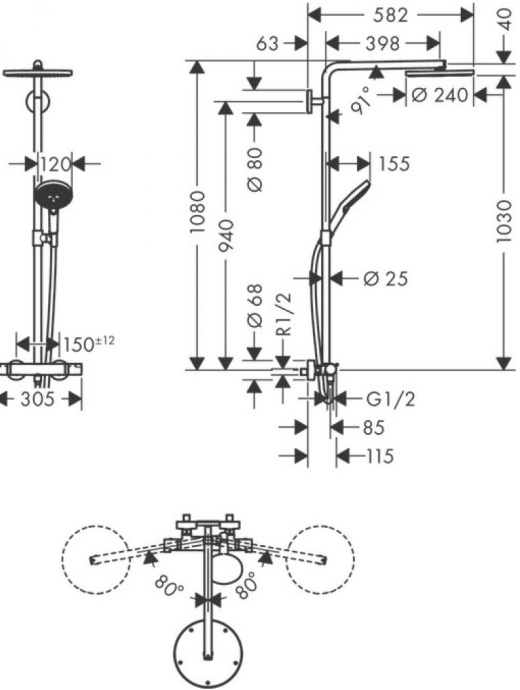 Душевая стойка Hansgrohe Raindance Select Showerpipe S 240 1jet PowderRain 27633000 - 1