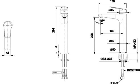 Смеситель Bravat Rhein F1429564BW-A-ENG для раковины, матовый черный - 1