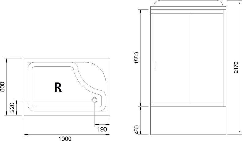 Душевая кабина Royal Bath 100x80 R стекло прозрачное задняя стенка белая RB8100BP5-WT-CH-R - 2