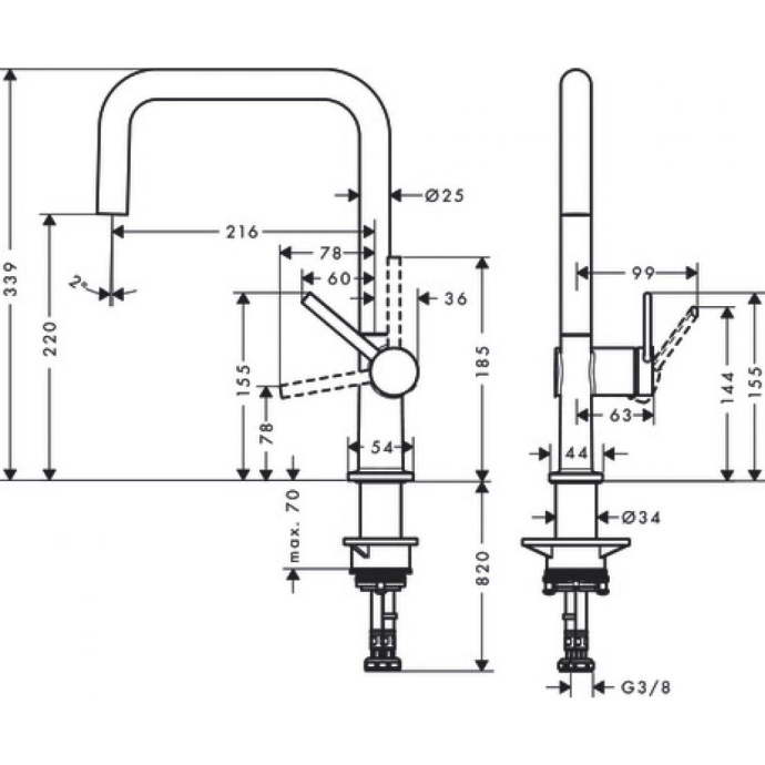 Кухонный смеситель Hansgrohe Talis M54 однорычажный, U 220, Eco, 1jet, матовый черный 72844670 - 1