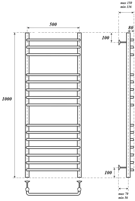 Полотенцесушитель электрический Point Нептун 50х100 хром PN09150SE - 1