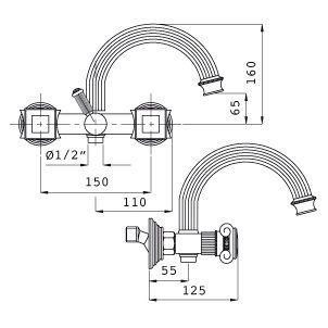 Смеситель для ванны Cezares Olimp бронза  OLIMP-VD-02-Sw - 1