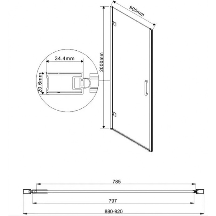 Стекло для душевой перегородки Vincea Flex прозрачное VSG-1F900CL - 1