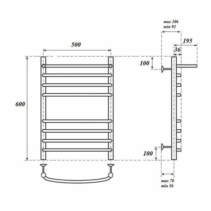 Полотенцесушитель водяной Point Альфа 50х60 хром с полкой PN05156SP - 2