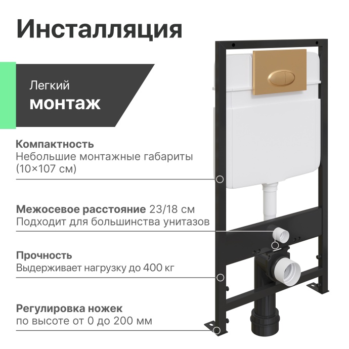 Комплект Унитаз подвесной STWORKI Хальмстад SETK2804-0606-001-1-6000 с микролифтом + Система инсталляции для унитазов EWRIKA ProLT 0026-2020 с кнопкой смыва 0053 золото матовое 560239 - 6