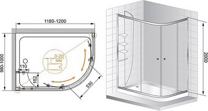 Душевой уголок Cezares ANIMA-W-RH-2-120/100-P-Cr-L - 5
