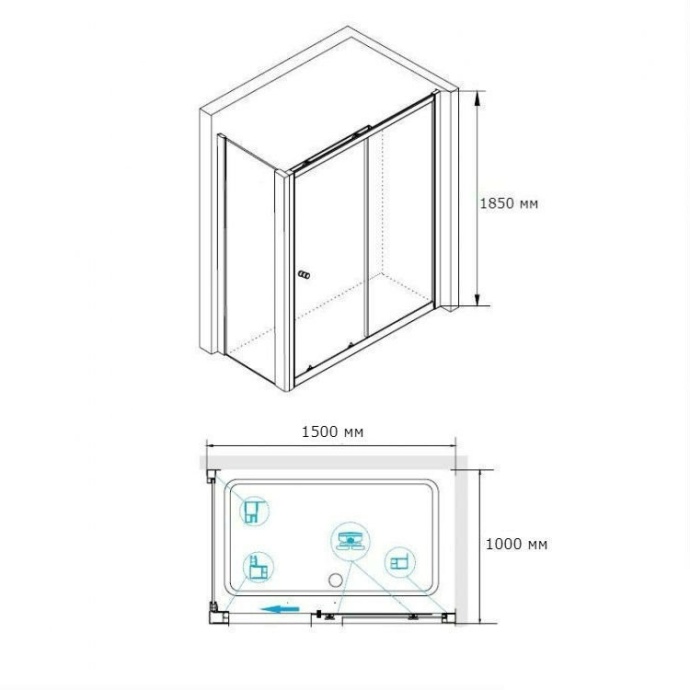 Душевой уголок RGW Classic CL-48-1 150x100 профиль хром стекло прозрачное 320948105-011 - 2