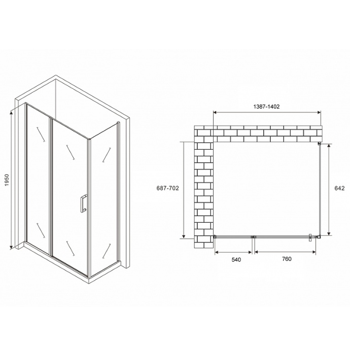 Душевой уголок Abber Sonnenstrand 140х70 хром стекло прозрачное AG04140S-S70 - 1