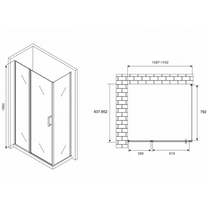 Душевой уголок Abber Sonnenstrand 110х85 черный стекло прозрачное AG04110BS-S85B - 1