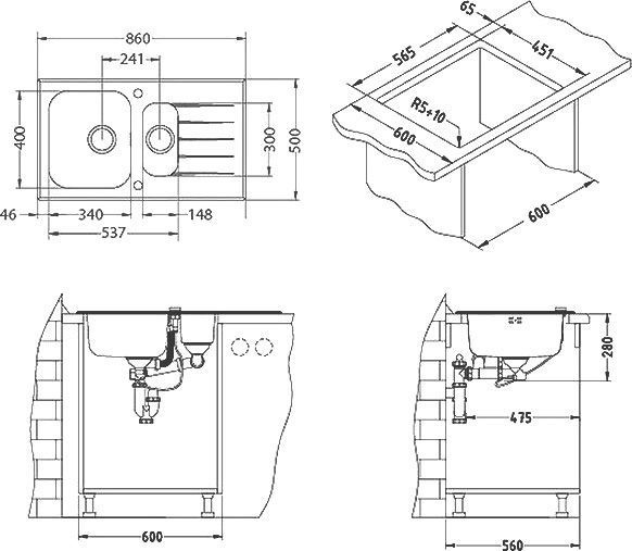 Мойка кухонная Alveus Glassix 20 черная 1100015 - 2