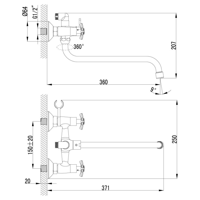 Смеситель для ванны Lemark Partner хром  LM6541C - 1