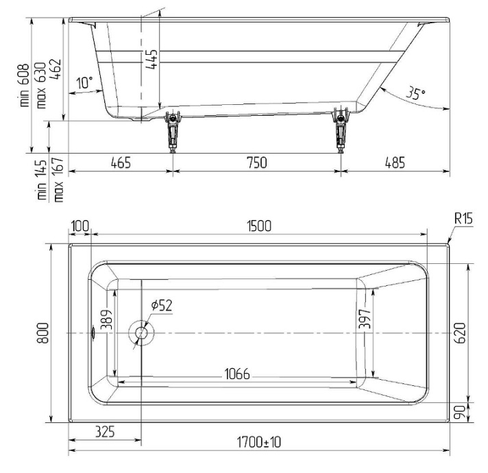 Чугунная ванна Delice Parallel 170х80 белая с ручками DLR220502R - 3