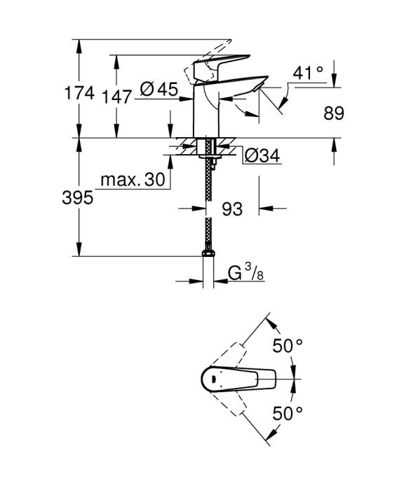 Смеситель Grohe BauEdge для раковины 23330001 - 4