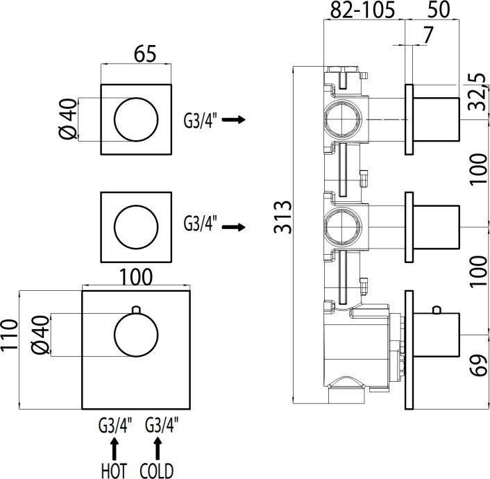 Скрытая часть Bossini OKI 2 Outlets LP Z030201 Z030201000 - 1