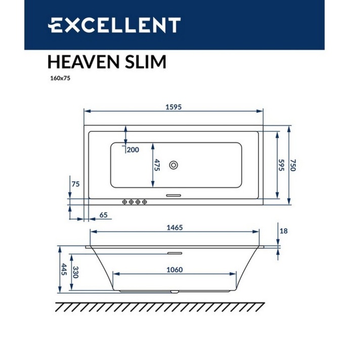 Ванна акриловая Excellent Heaven Slim Ultra 160х75 с гидромассажем белый - золото WAEX.HEV16S.ULTRA.GL - 9