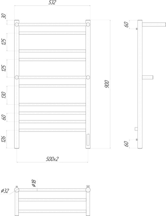 Полотенцесушитель электрический Lemark Pramen LM33910Z П10 500x900, диммер справа, хром - 1