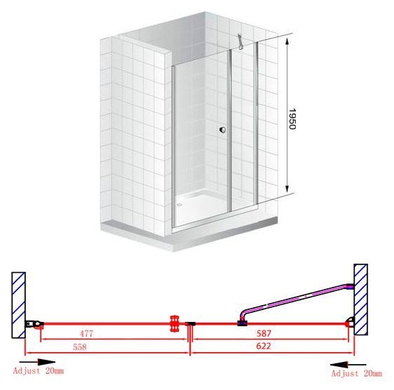 Душевая дверь Cezares Elena 120 хром стекло рифленое ELENA-W-B-11-60+60-P-Cr-L - 8